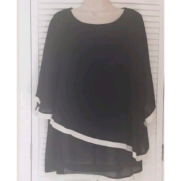 S.CHARMA BLACK BATWING SLEEVE IRREGULAR HEM CHIFFON BLOUSE TOP SZ XL - Picture 5 of 8